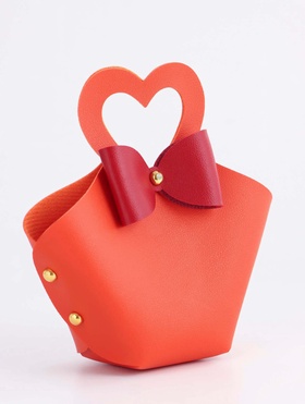 Кожаная подарочная сумочка для бижутерии и сувениров, оранжевая с бантом, 10.5?5?6 см (комплект 20 шт)