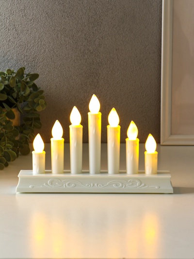 Светодиодная свеча LED RISALUX «Рождественская горка», новогодний ночник, 3×AAA, белый, 23.7×5×15 см