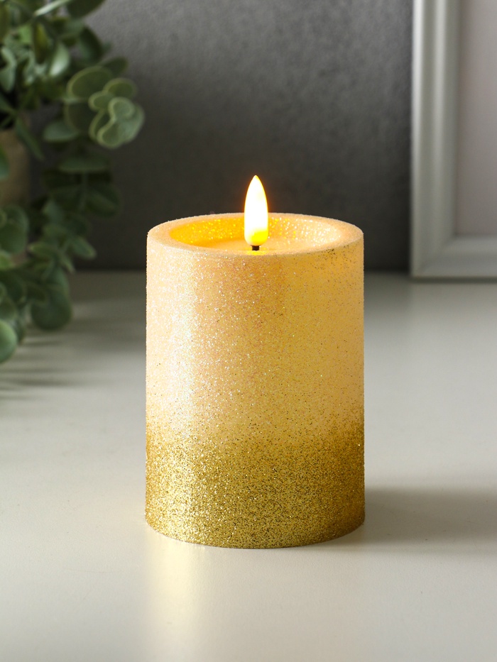 Светодиодная свеча LED RISALUX «Блёстки», ночник, 3×AAA, золото, 7.5×7.5×10 см - Фото 1