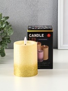 Светодиодная свеча LED RISALUX «Блёстки», ночник, 3×AAA, золото, 7.5×7.5×10 см - Фото 4