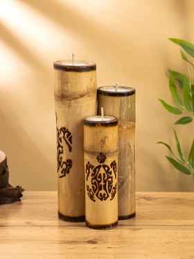 Свеча в бамбуке тройная «Экзотика», 13×15×30 см, 100 мл, бежевая