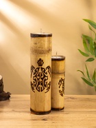 Свеча в бамбуке тройная «Экзотика», 13×15×30 см, 100 мл, бежевая - фото 809305416