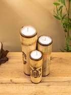 Свеча в бамбуке тройная «Экзотика», 13×15×30 см, 100 мл, бежевая - фото 809305418