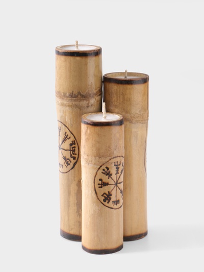 Свеча в бамбуке тройная «Руны», 13×14×30 см, 100 мл, бежевая