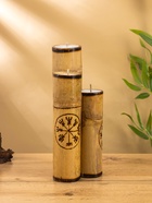 Свеча в бамбуке тройная «Руны», 13×14×30 см, 100 мл, бежевая - фото 809305422