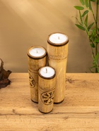Свеча в бамбуке тройная «Руны», 13×14×30 см, 100 мл, бежевая - фото 809305424