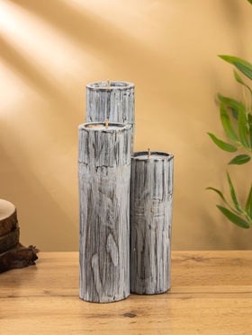 Свеча в бамбуке тройная, 15×13×30 см, 100 мл, серая