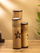 Свеча в бамбуке двойная «Звезда», 13×14×30 см, 100 мл, бежевая - фото 809305434