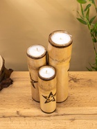 Свеча в бамбуке двойная «Звезда», 13×14×30 см, 100 мл, бежевая - фото 809305436