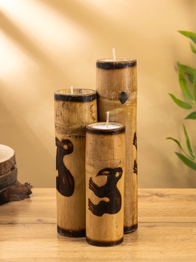 Свеча в бамбуке тройная «Птица», 14×14×30 см, 100 мл, бежевая