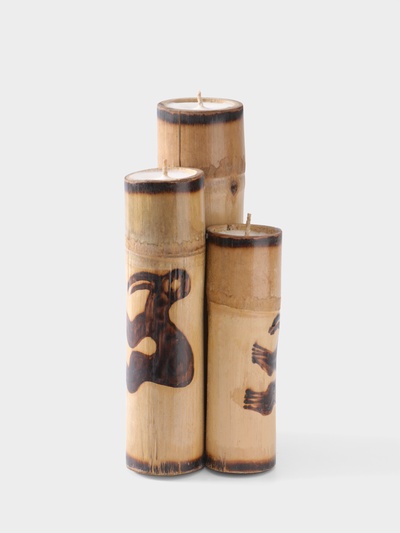 Свеча в бамбуке тройная «Птица», 14×14×30 см, 100 мл, бежевая