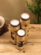 Свеча в бамбуке тройная «Птица», 14×14×30 см, 100 мл, бежевая - фото 809305442