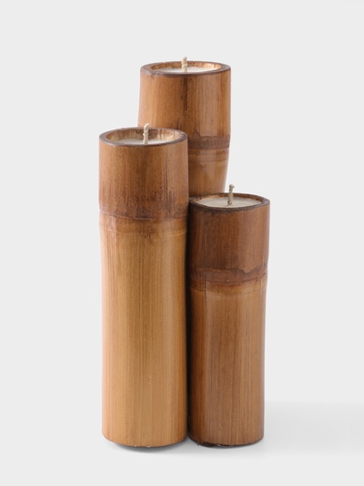 Свеча в бамбуке тройная, 14×15×30 см, 100 мл, бежевая