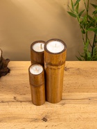 Свеча в бамбуке тройная, 14×15×30 см, 100 мл, бежевая - фото 809305448