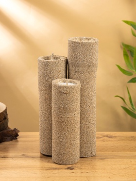 Свеча в бамбуке тройная, 15×15×30 см, 100 мл, песочная