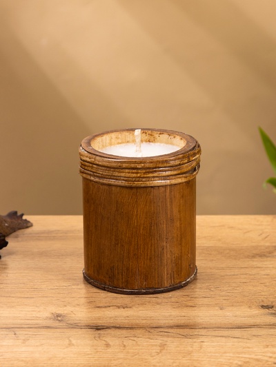 Свеча ароматизированная в бамбуке «Роза», 8×8×9 см, 200 мл, бежевая