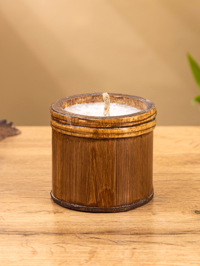 Свеча в бамбуке, 7×7×6 см, 100 мл, бежевая - Фото 1