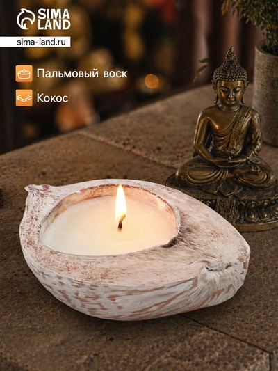 Свеча в кокосе, 20×20×7 см, белая