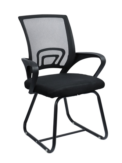 Стул офисный для посетителя, с подлокотниками, на полозьях, сетка, цвет чёрный