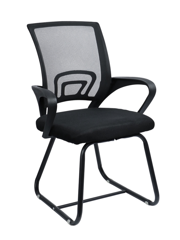 Стул офисный для посетителя, с подлокотниками, на полозьях, сетка, цвет чёрный - Фото 1