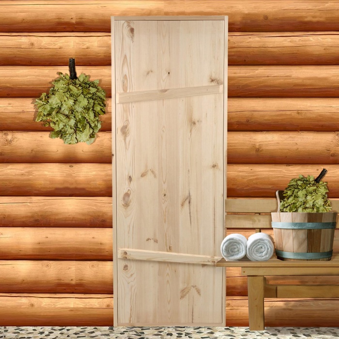 УЦЕНКА Дверной блок для бани, 190×70 см, из сосны, на клиньях, массив, «Добропаровъ» - Фото 1