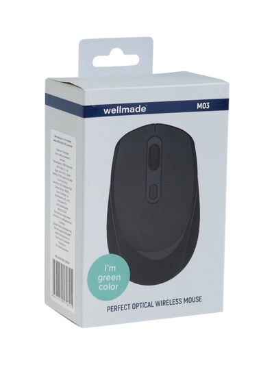 Мышь WELLMADE M03, беспроводная, оптическая, 1200 dpi, зелёная