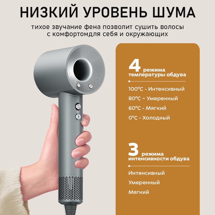 Фен WELLT A01 WELLAIR, 1600 Вт, 5 насадок, 3 скорости, 4 температурных режима, ионизация, серый - фото 51842094 Фен WELLT A01 WELLAIR, 1600 Вт, 5 насадок, 3 скорости, 4 температурных режима, ионизация, серый - фото 51842094