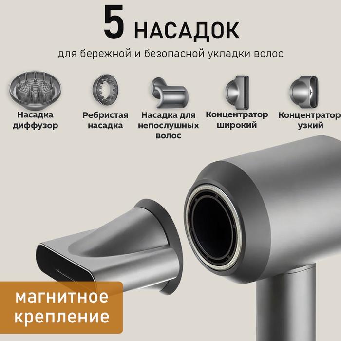 Фен WELLT A01 WELLAIR, 1600 Вт, 5 насадок, 3 скорости, 4 температурных режима, ионизация, серый - фото 51842095 Фен WELLT A01 WELLAIR, 1600 Вт, 5 насадок, 3 скорости, 4 температурных режима, ионизация, серый - фото 51842095