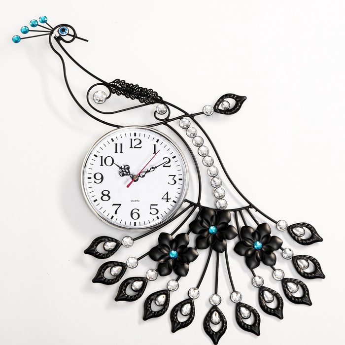 УЦЕНКА Часы настенные, серия: Ажур,«Павлин со стразами», плавный ход, d=15 см, 46×47.5 см - Фото 1