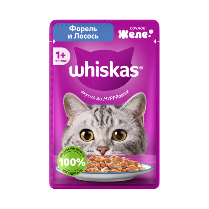 Влажный корм Whiskas для кошек, желе форель/лосось, 75 г - Фото 1