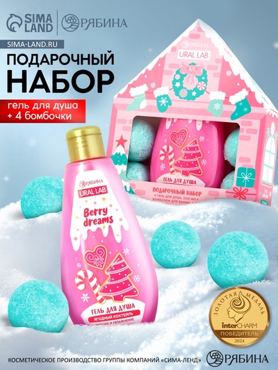Подарочный набор новогодний: гель для душа 200 мл и бомбочки для ванны 4 шт. × 40 г, URAL LAB