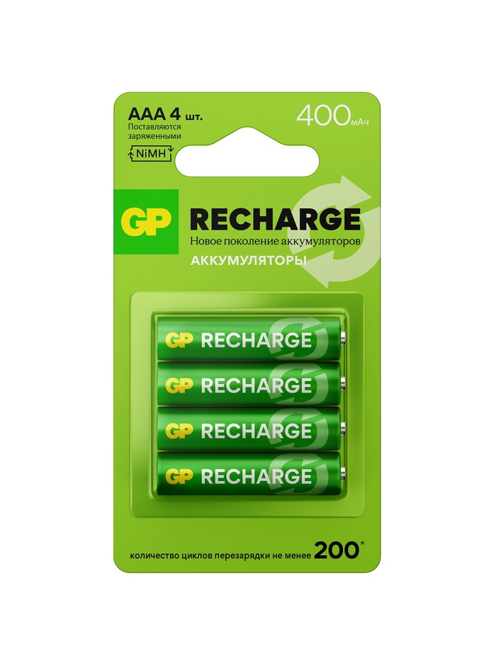 Аккумулятор GP, Ni-Mh, AAA, HR03-2BL, 1.2 В, 400 мАч, блистер, 4 шт. - Фото 1
