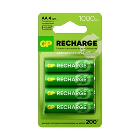 Аккумулятор GP, Ni-Mh, AA, HR6-2BL, 1.2 В, 1000 мАч, блистер, 4 шт.