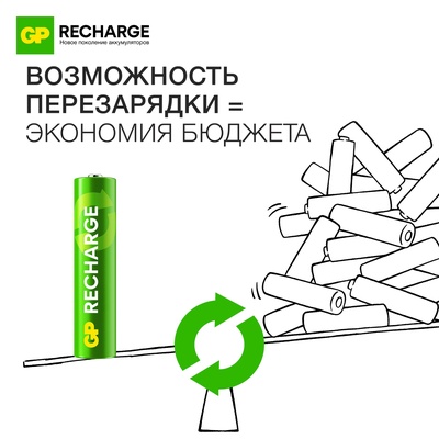 Аккумулятор GP, Ni-Mh, AA, HR6-2BL, 1.2 В, 1000 мАч, блистер, 4 шт.
