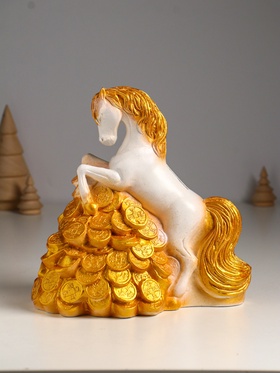 Копилка для денег «Конь на деньгах», гипс, 20×20×13 см, белый с золотом
