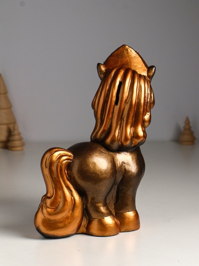 Копилка для денег «Лошадь в кокошнике», гипс, 23×17.5×10 см, бронза