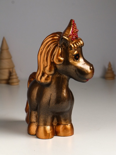 Копилка для денег «Лошадь в кокошнике», гипс, 23×17.5×10 см, бронза