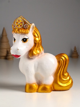 Копилка для денег «Лошадь в кокошнике», гипс, 23×17.5×10 см, белый с золотом