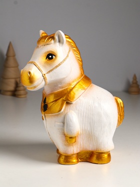 Копилка для денег «Конь в пальто», гипс, 22.5×18×13 см, белый с золотом
