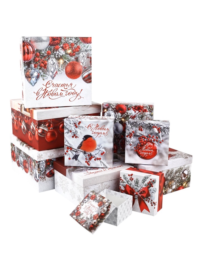 Набор подарочных коробок 10 в 1 «Счастливого Нового года», 10×10×6–28×28×15 см - Фото 1