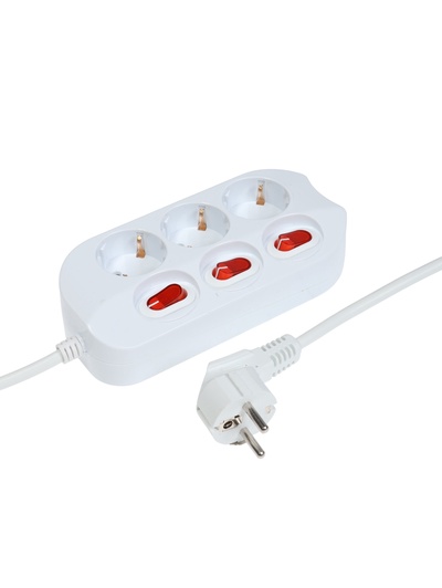 Удлинитель СТАРТ, 3 розетки, 1.5 м, 16 А, ПВС 3×1 мм2, с заземлением, индивидуальные кнопки включения, IP20, белый