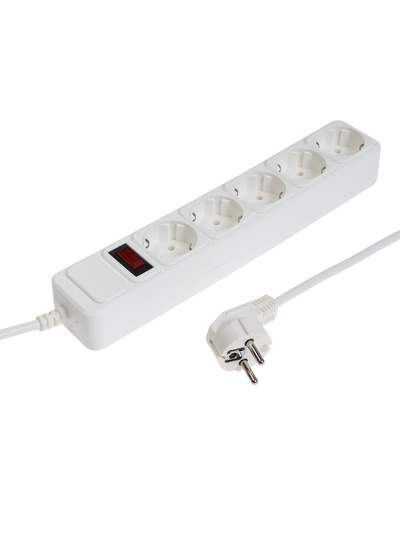Сетевой фильтр СТАРТ, 5 розеток, 1.5 м, 10 А, ПВС 3×0.75 мм2, с заземлением, с выключателем, IP20, белый