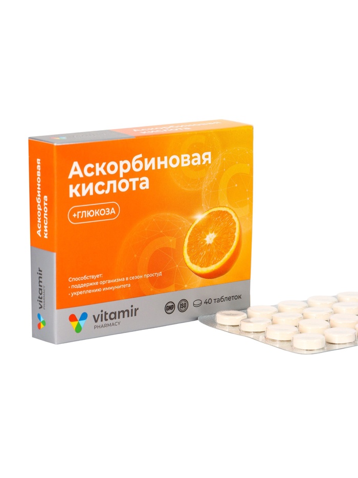 Аскорбиновая кислота «Витамир» с глюкозой, апельсин, поддержка иммунитета и энергии, 40 таблеток - Фото 1