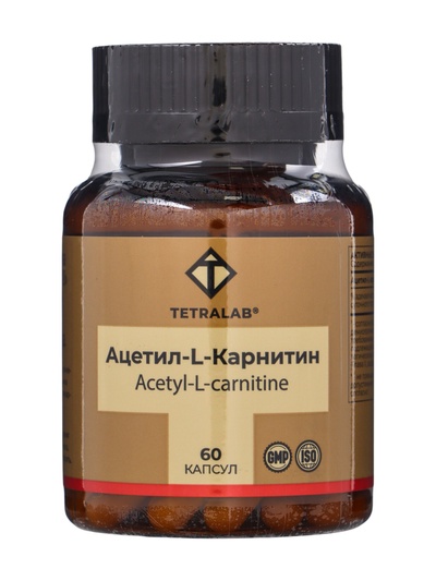 L‑Карнитин TETRALAB, поддержка энергии, метаболизма и сжигания жира, 500  мг, 60 капсул