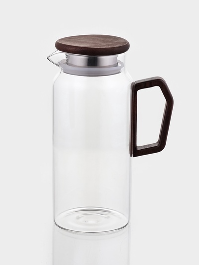Кувшин «Акация», 1 л, 15×10×22, деревянная ручка и крышка-сито, стекло, прозрачный