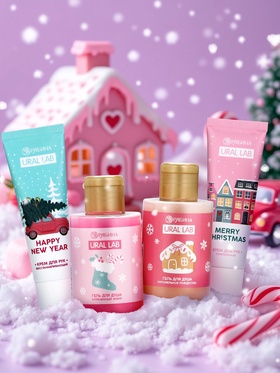 Новогодний подарочный набор косметики «С Новым годом», гель для душа 2 шт., крем для рук 2 шт., URAL LAB