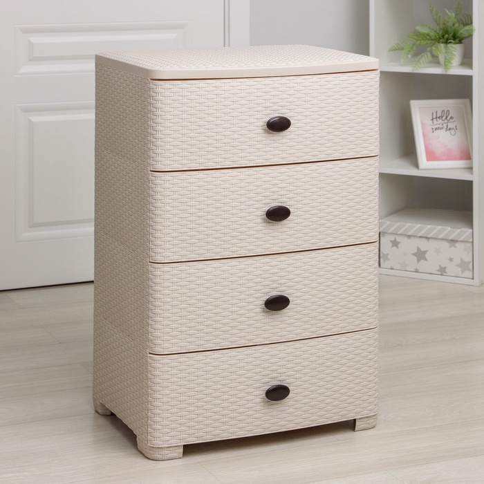 УЦЕНКА Комод 4-х секционный 55.5×44.5×87.5 см «Плетенка», цвет слоновая кость - Фото 1