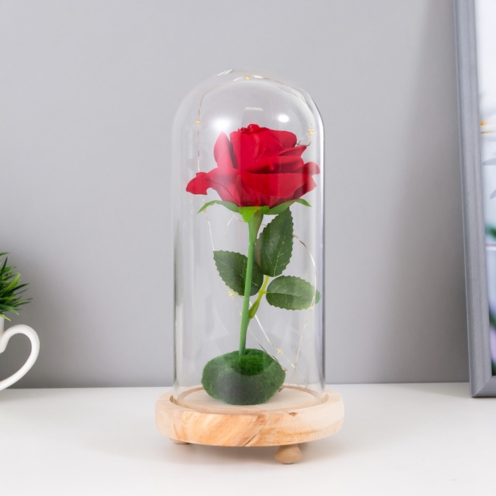 УЦЕНКА Ночник «Колба с алой розой» LED от батареек 3ААА 19.5×9.5×9.5 см RISALUX - Фото 1