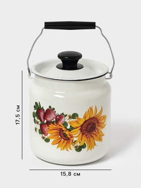 Бидон эмалированный, 3 л, с ручкой и крышкой, белый, рисунок МИКС