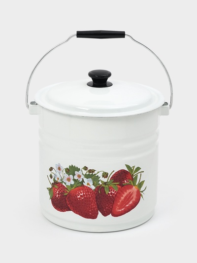 Ведро эмалированное, 12 л, с крышкой и ручкой, белое